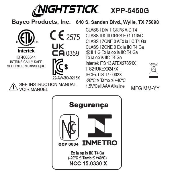 Lanterna de cabeça intrinsecamente segura - XPP-5450g