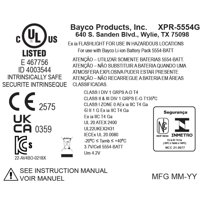 Lanterna de cabeça recarregável intrinsecamente segura - XPR-5554G
