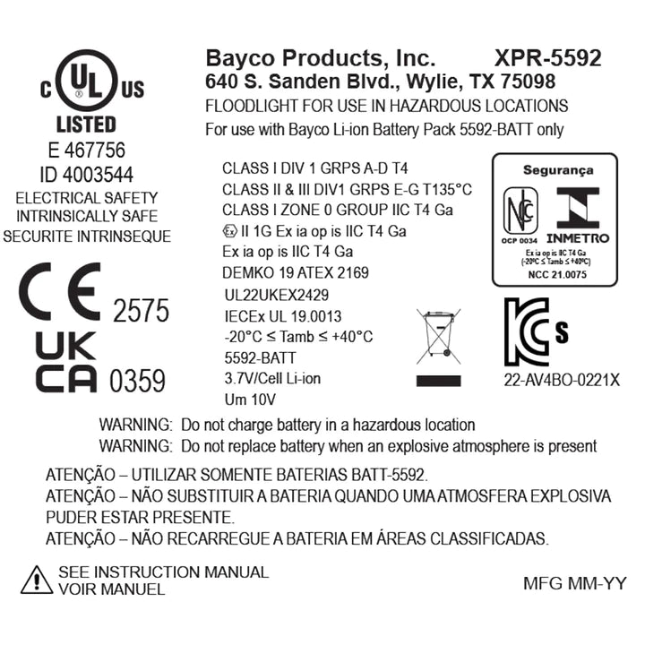Holofote recarregável intrinsecamente seguro  - XPR-5592GX