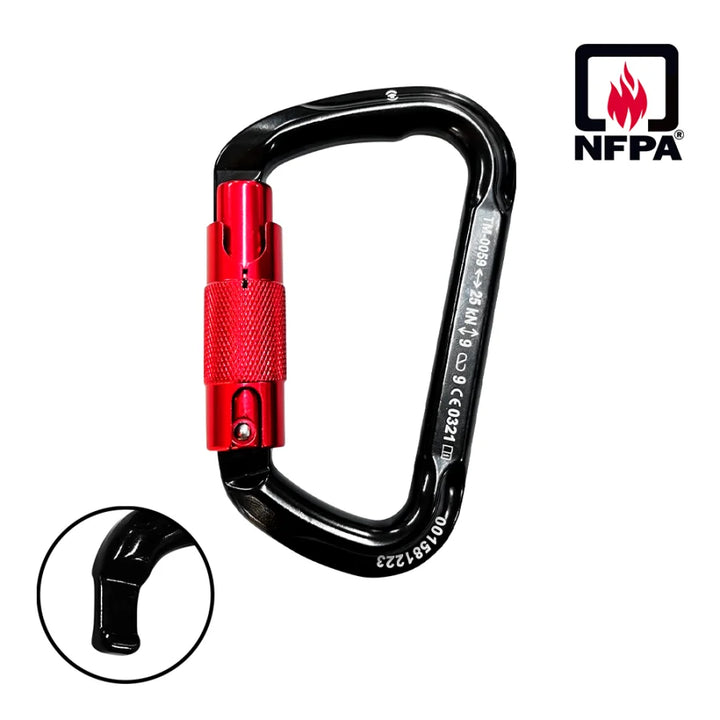 MOSQUETÃO NFPA D ALUMÍNIO TRIPLA TRAVA 25KN KEYLOCK