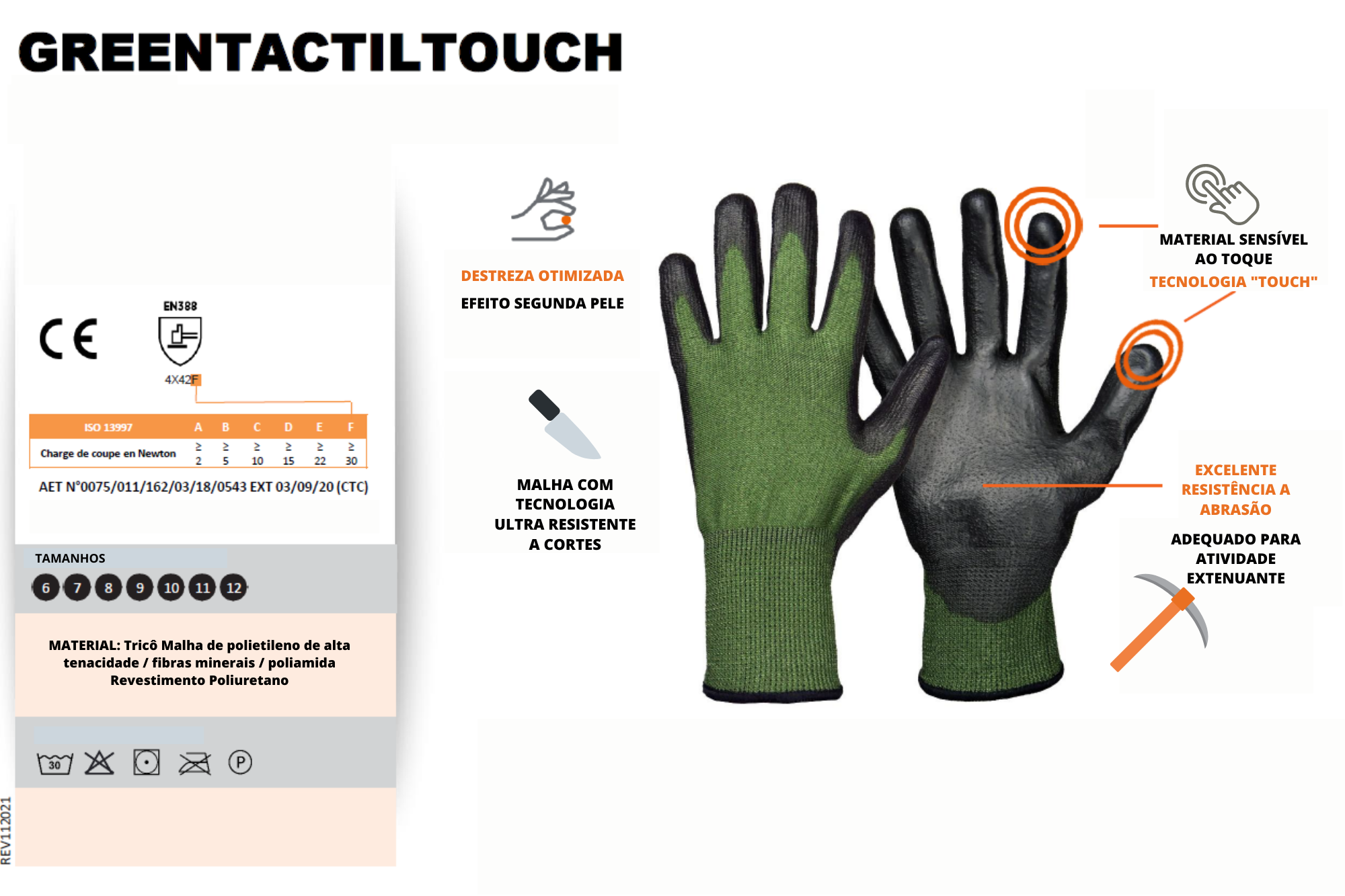 Luva anticorte com TOUCH - GREENTACTILTOUCH